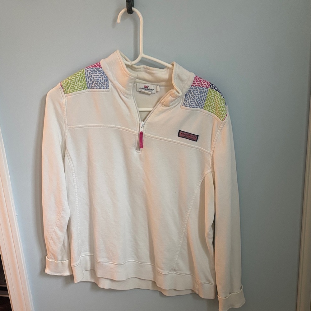 Vineyard Vines Cream Quarter-Zip with Colorful Accents